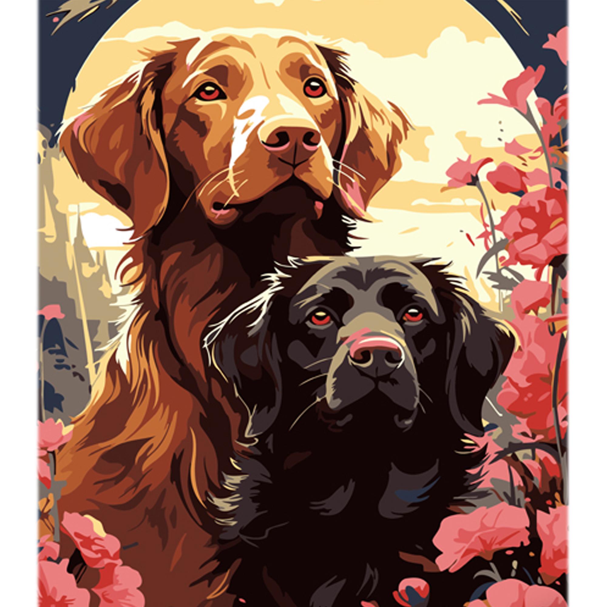 Картина по номерам Strateg Премиум Пара собачек с лаком и с уровнем 30x40 см (Str-LY09)