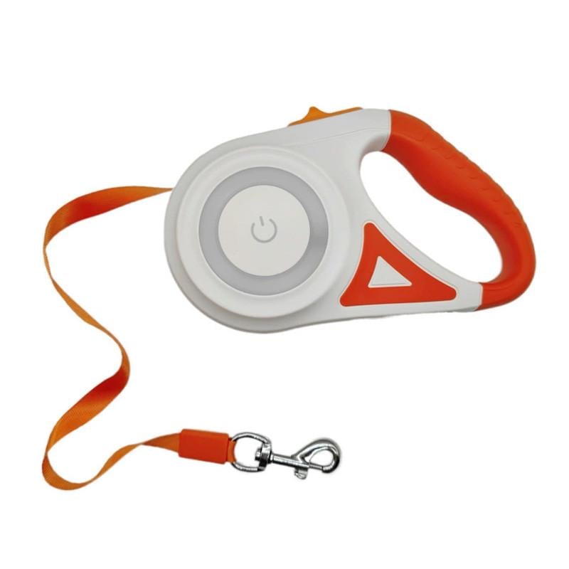 Поводок-рулетка для собак Lesko DT868 со встроенным LED фонариком и подсветкой 5 м Orange (38310109)