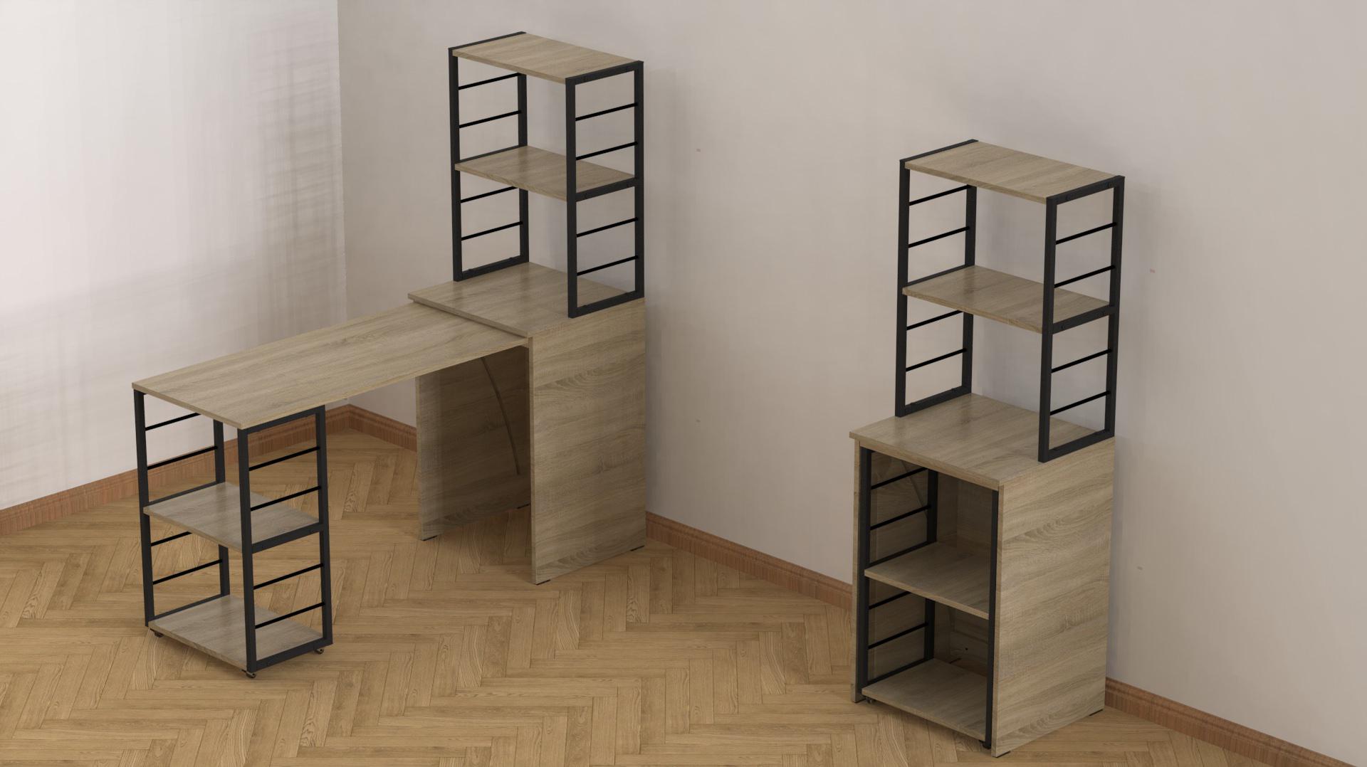 Стіл-тумба трансформер Ferrum-decor Смарт 3/2 з етажеркою метал/ДСП 16 мм 1430x1450x600 мм Чорний/Дуб Сонома (FRD-105119) - фото 9