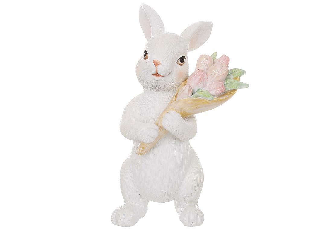 Статуэтка декоративная BonaDi Заяц с букетом 7x6x11,5 см (K07-774)