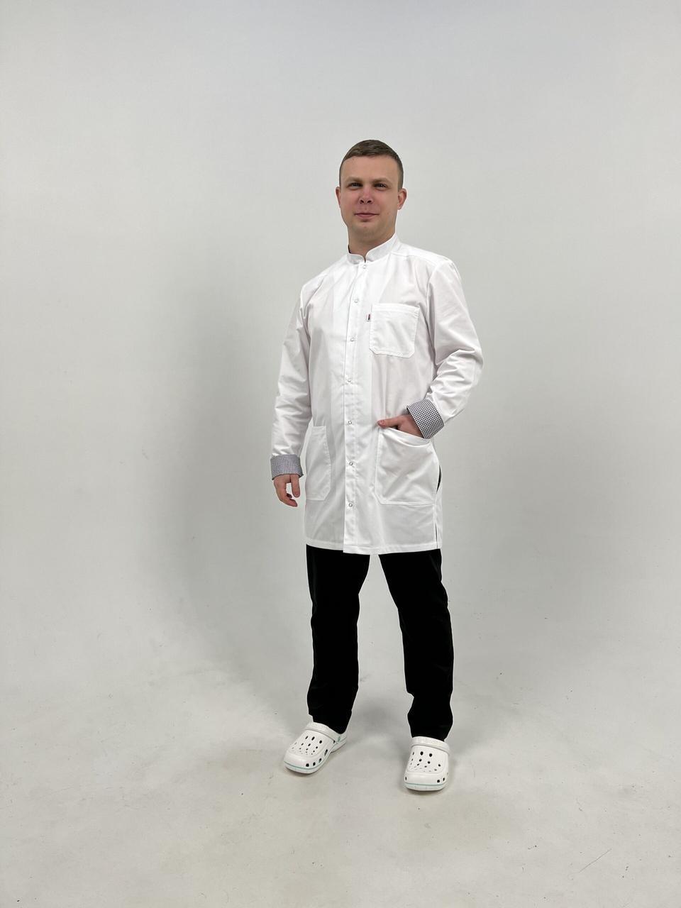 Халат чоловічий TopLine Бонн довгий рукав клітина р. 60 Білий (11810-01-44-(60)