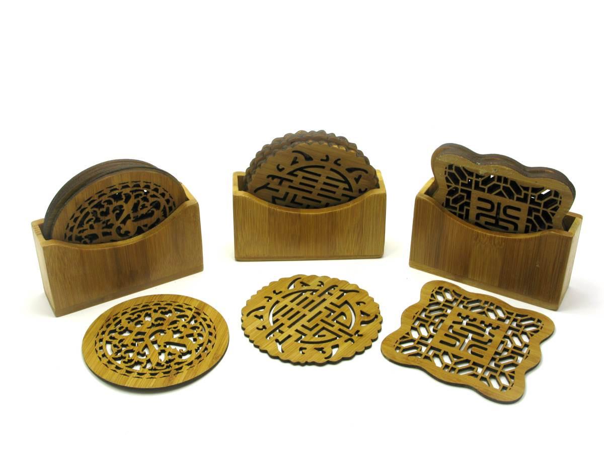 Підстаканники бамбукові різьблені 6 шт. 11х10х3,5 см (27938)