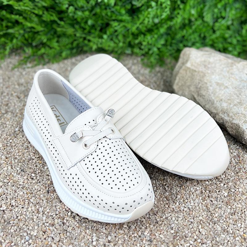 Лофери жіночі з перфорована шкіра Е-007028-1 p. 39 25 см Бежевий - фото 4