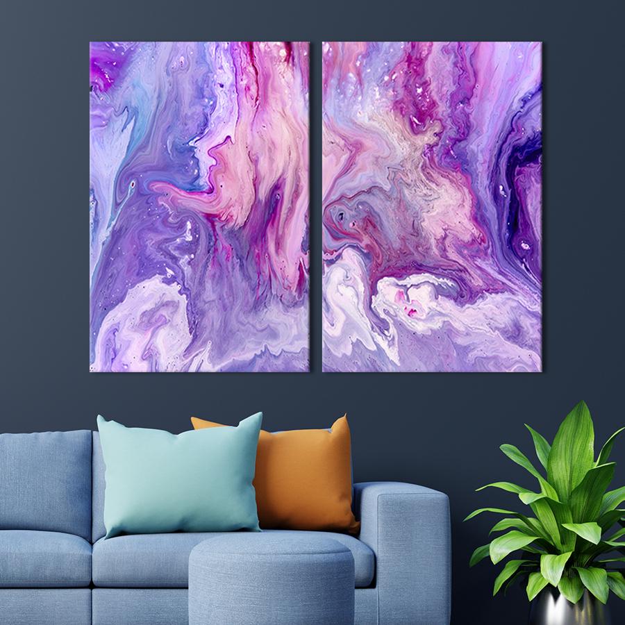 Настінний декор диптих картина на холсті для інтер’єру Бузкова абстракція 165x122 см (22-2)