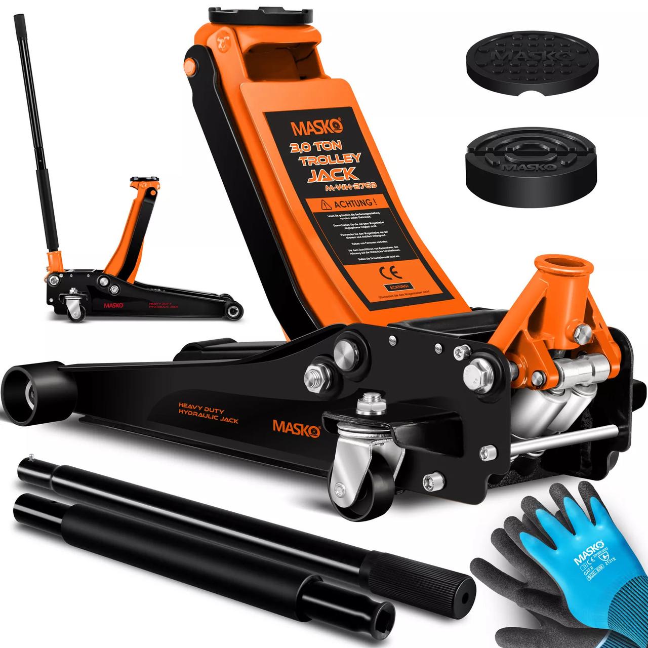 Домкрат гидравлический автомобильный MASKO с маневровым домкратом 3 т Оранжевый - фото 10