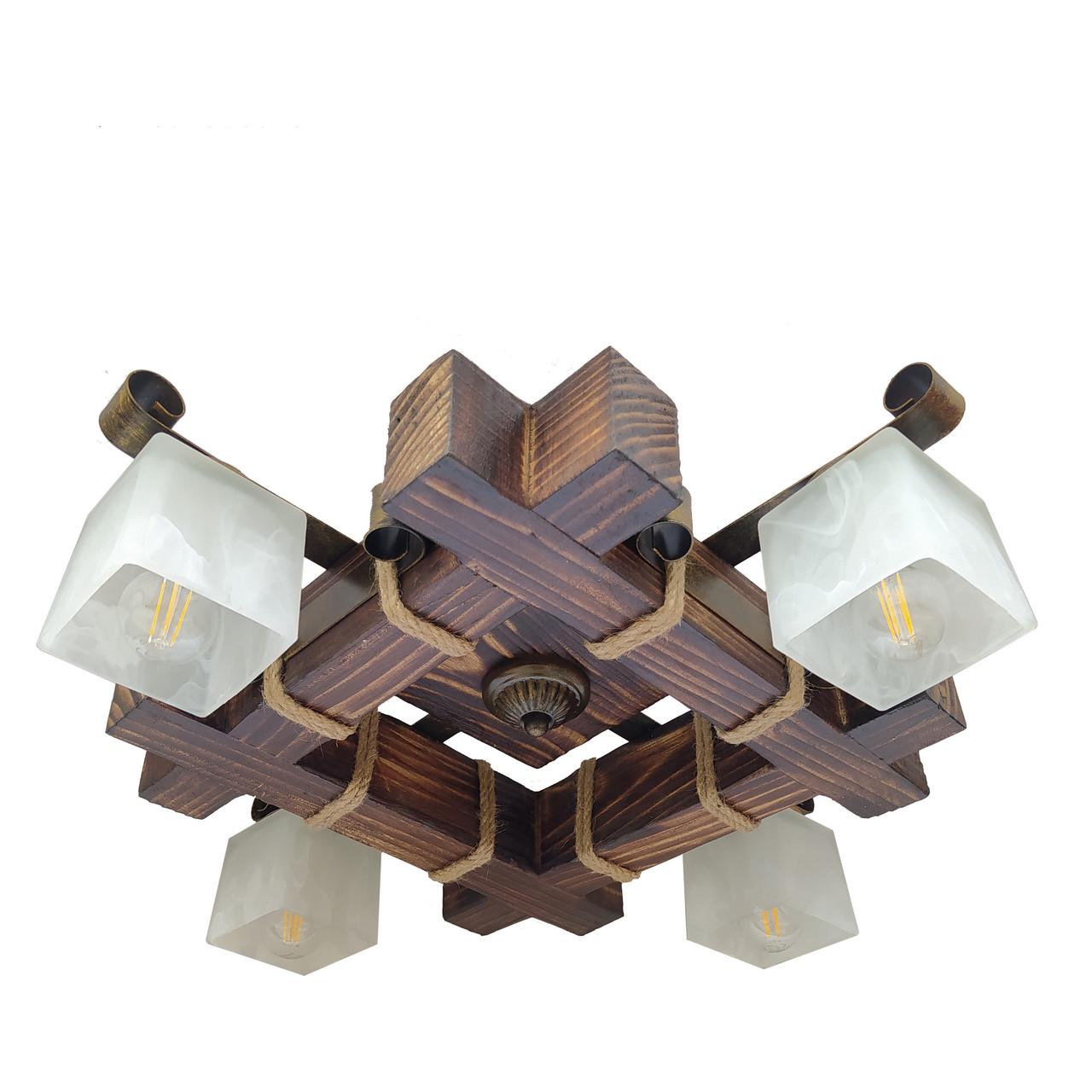 Люстра стельова дерев'яна Lighthouse LPR-20116/4C Коричневий/Бронзовий/Білий (112189)