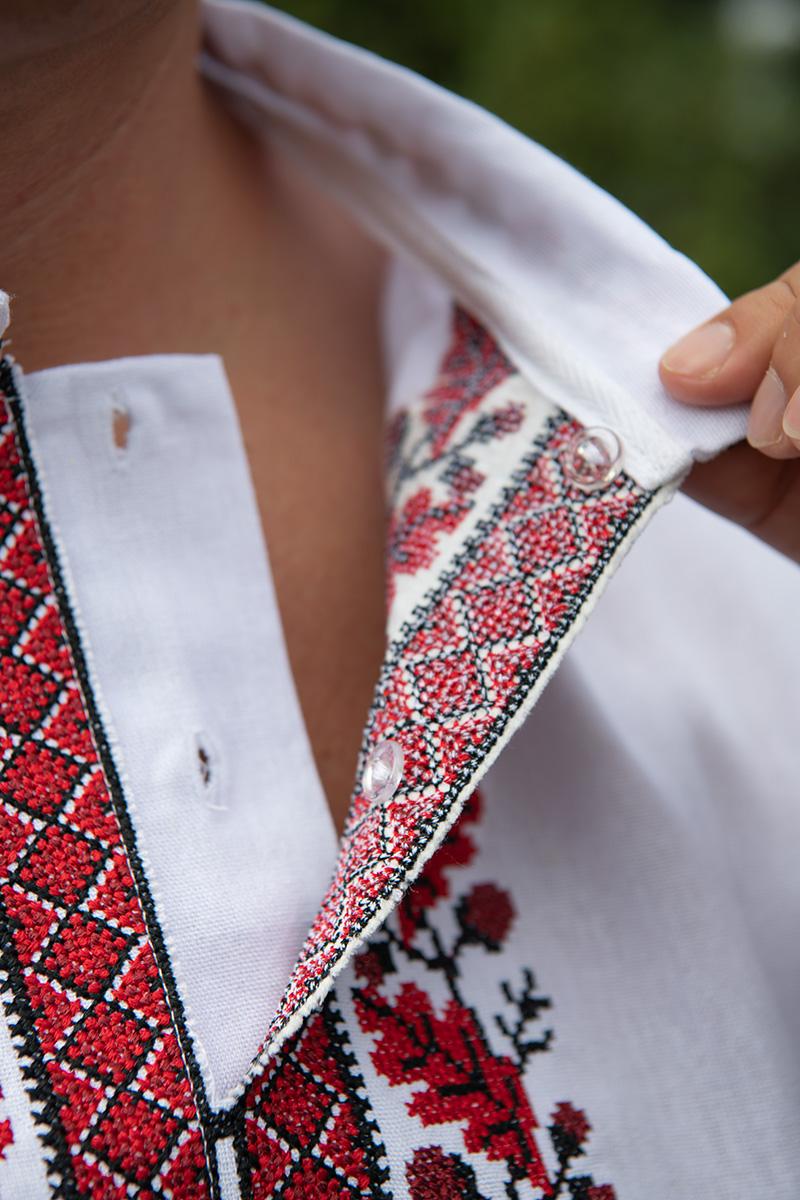 Вышиванка мужская из льна с красным узором с коротким рукавом 5XL Белый (2001961520) - фото 2