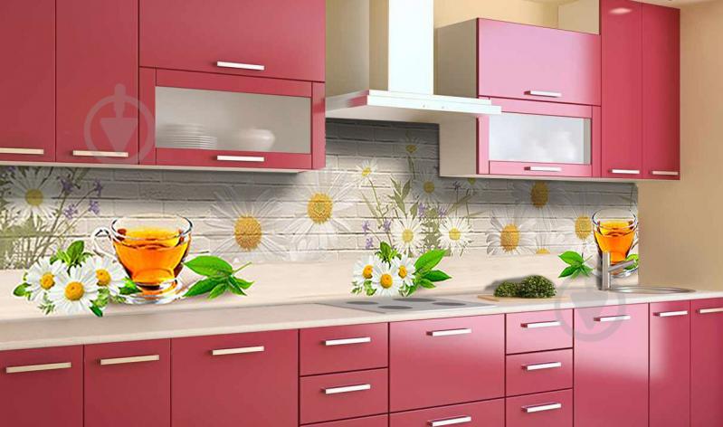 Наклейка виниловая кухонный фартук  Zatarga  "Ромашковый чай 3Д"  650х2500 мм