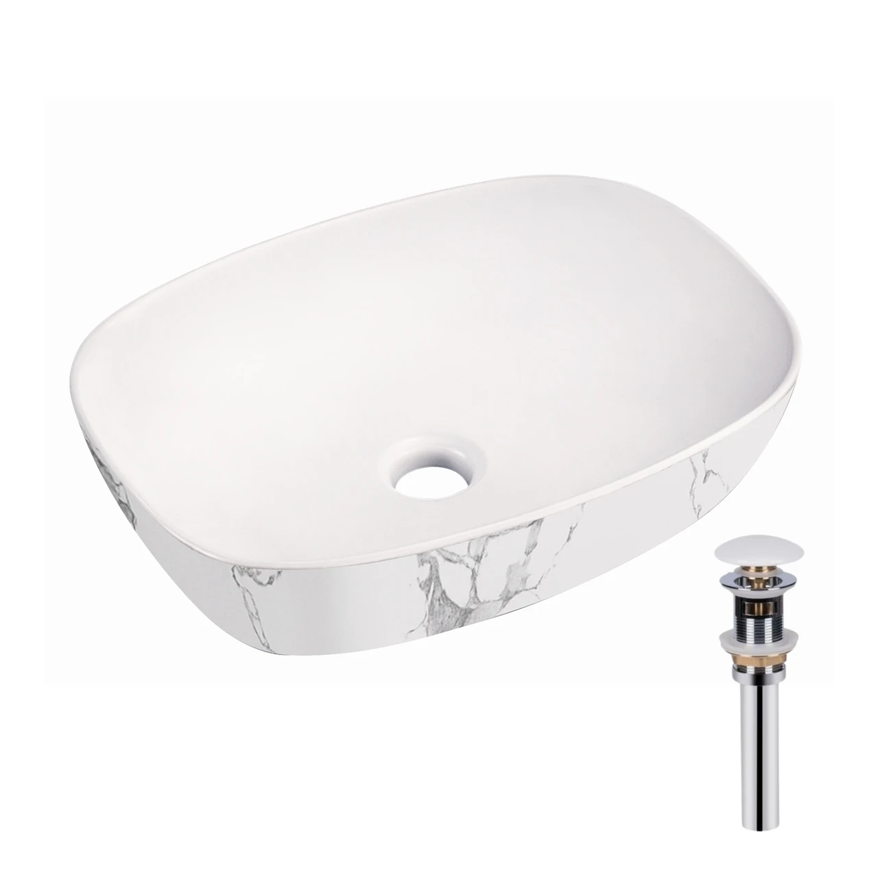 Раковина накладная Qtap Robin прямоугольная с донным клапаном 500х380х140 мм Marble (QT04116302MR)