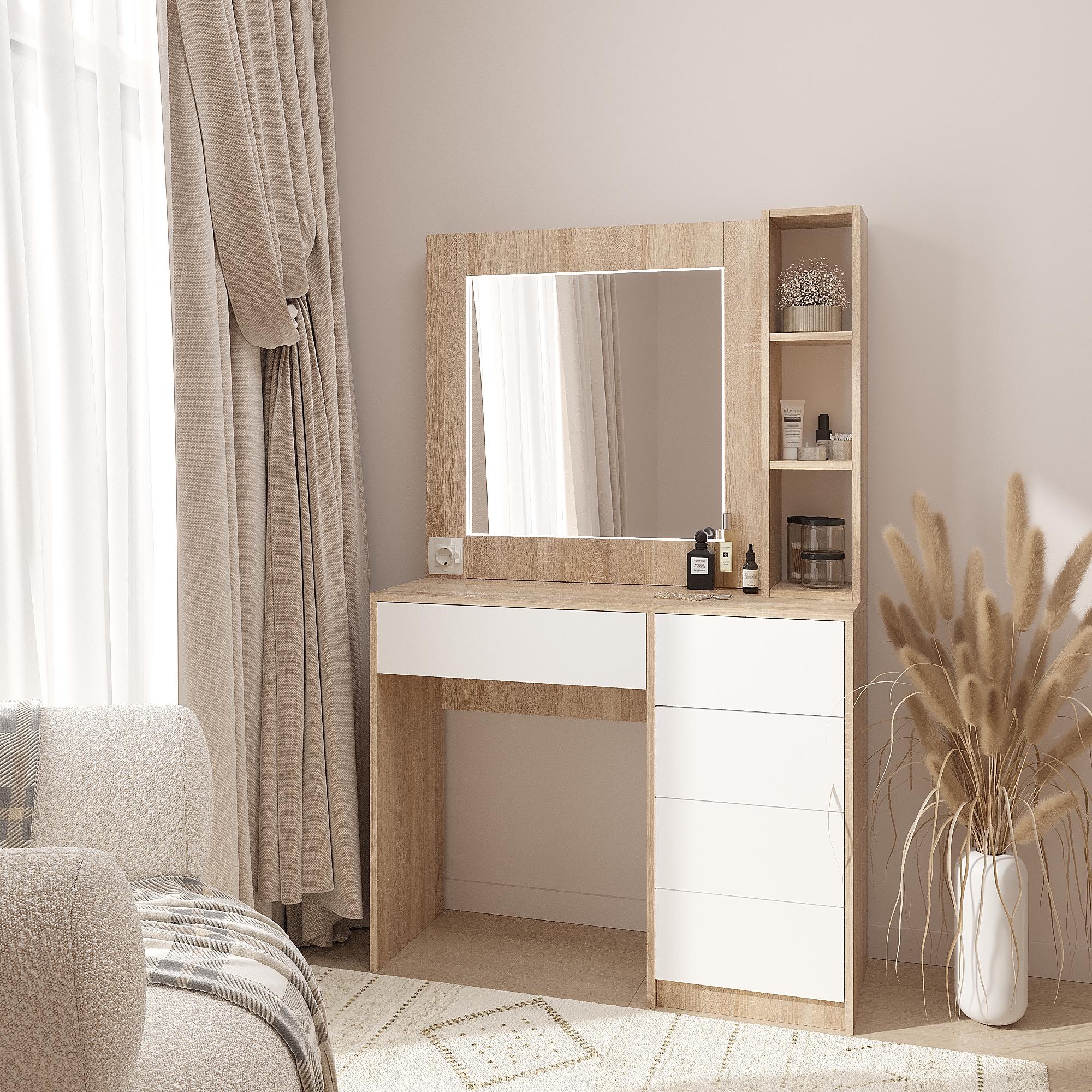 Туалетний столик з LED підсвіткою ТЗ-LED 1600х1000х380 мм Дуб Сонома/Білий - фото 1 Туалетний столик з LED підсвіткою ТЗ-LED 1600х1000х380 мм Дуб Сонома/Білий - фото 1