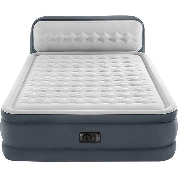 Надувной матрас двухспальный велюровый Intex 64448 с изголовьем и встроенным насосом 236x152x86 см
