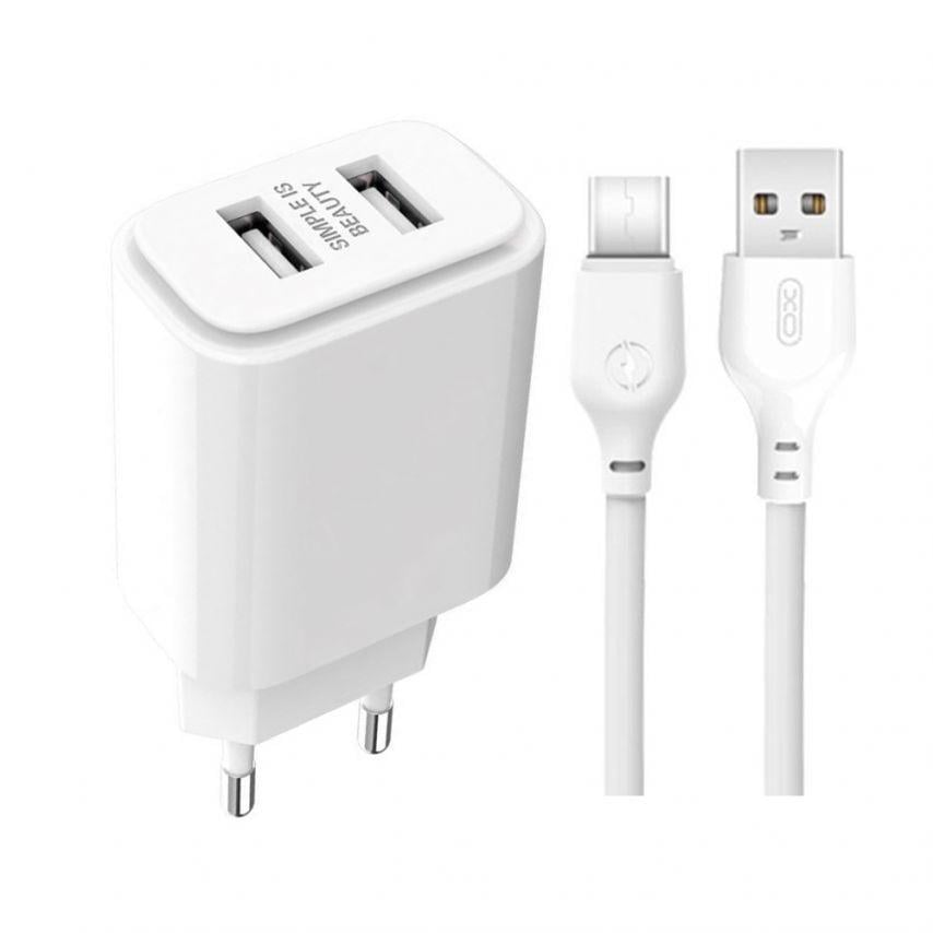 Адаптер Xo L90C 2 USB/2.4A/Data Cable USB to Type-C White