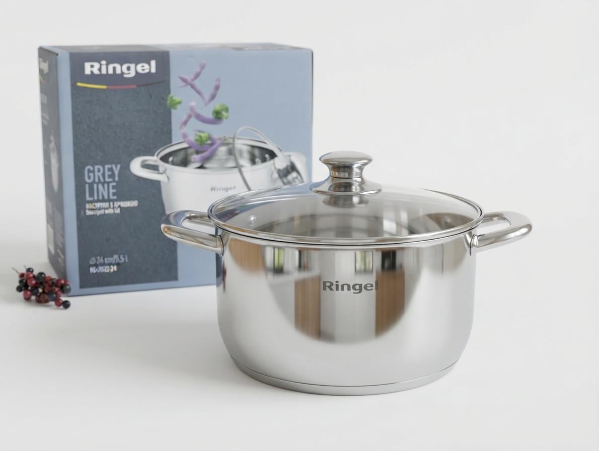 Каструля RINGEL Grey Line з кришкою з нержавіючої сталі 5,5 л 24 см (RG-2022-24) Каструля RINGEL Grey Line з кришкою з нержавіючої сталі 5,5 л 24 см (RG-2022-24)