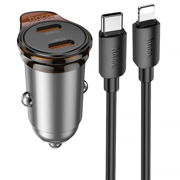 Зарядний пристрій автомобільний Hoco NZ16B Type-C to lightning 2USB-C 45W Графітовий (37135311)