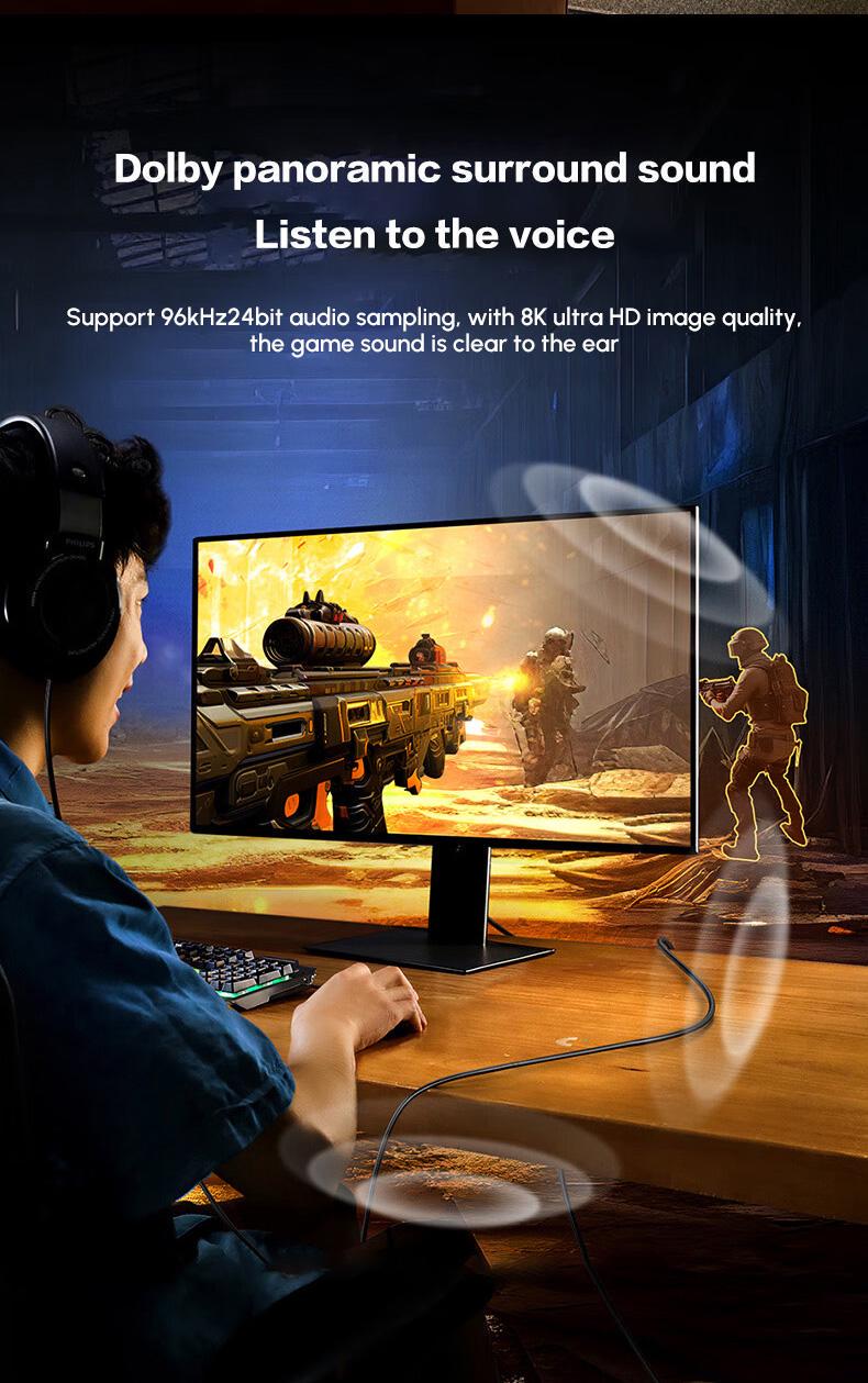 Кабель UGREEN Type-C на DisplayPort DP1.4 8K 60Hz 240Hz HDR G-Sync FreeSync тройное экранирование 2 м Черный (45632) - фото 7