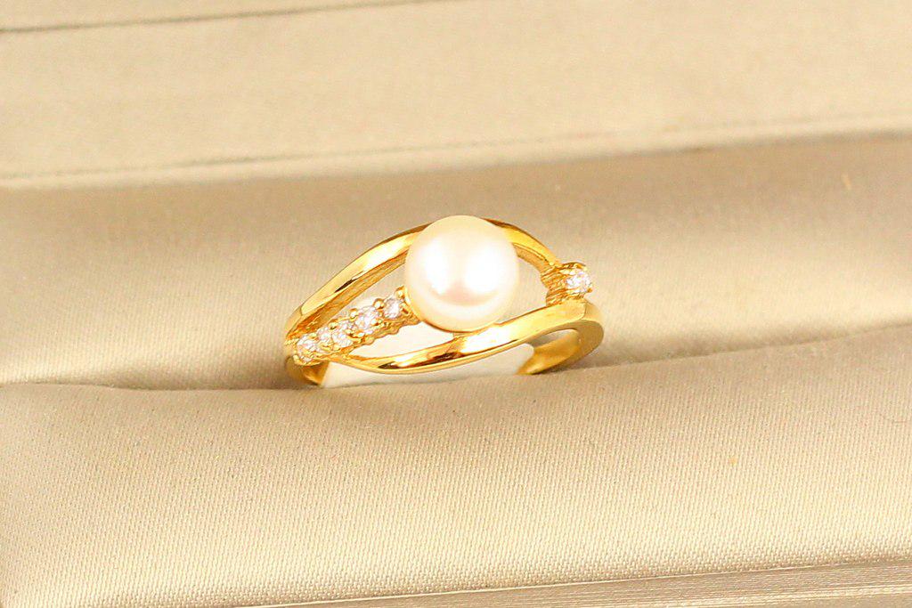 Кольцо глаз с натуральной речной жемчужиной р. 19 Золотистый (28811425)