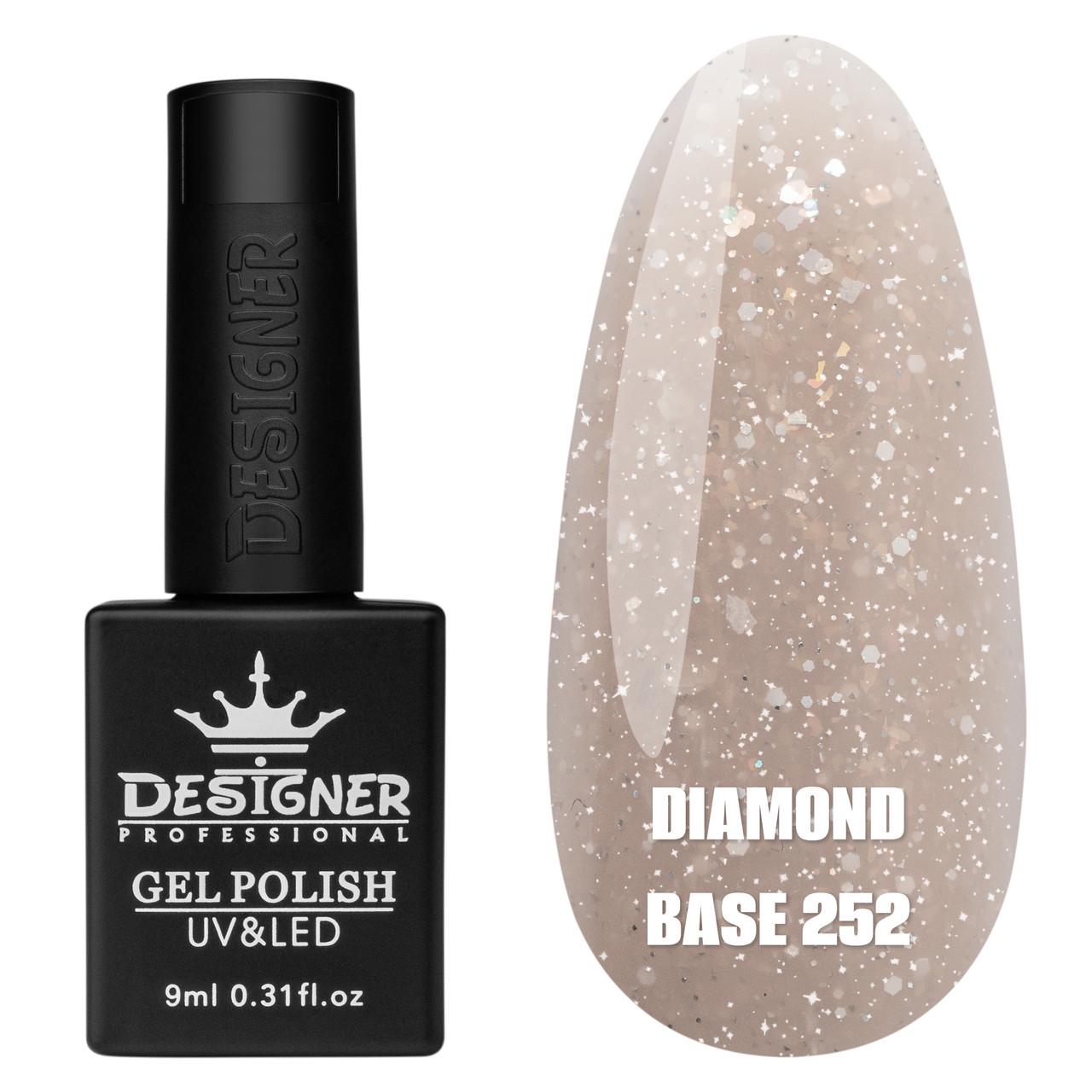 Цветная база с блестками Diamond base Дизайнер для ногтей с небольшим светоотражающим эффектом 9 мл 252