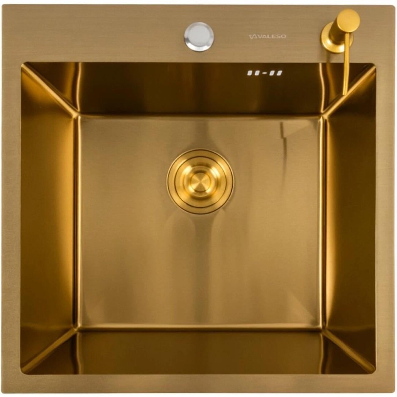 Мийка кухонна Valeso Handmade 50x50 3,0/0,8 PVD з дозатором Золотий (hm-50-50-308-gold-kr)