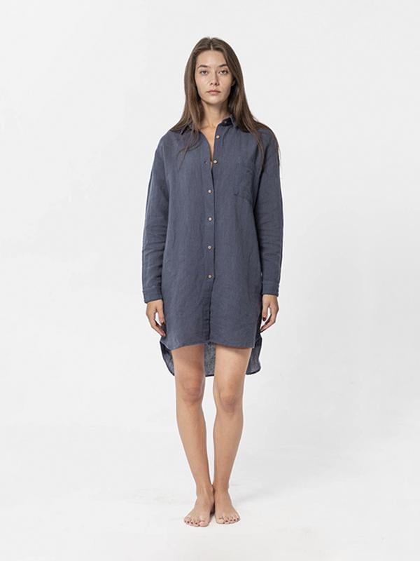 Рубашка домашняя Lotus Home Bruma длинная из льна XL Синий (26843099)