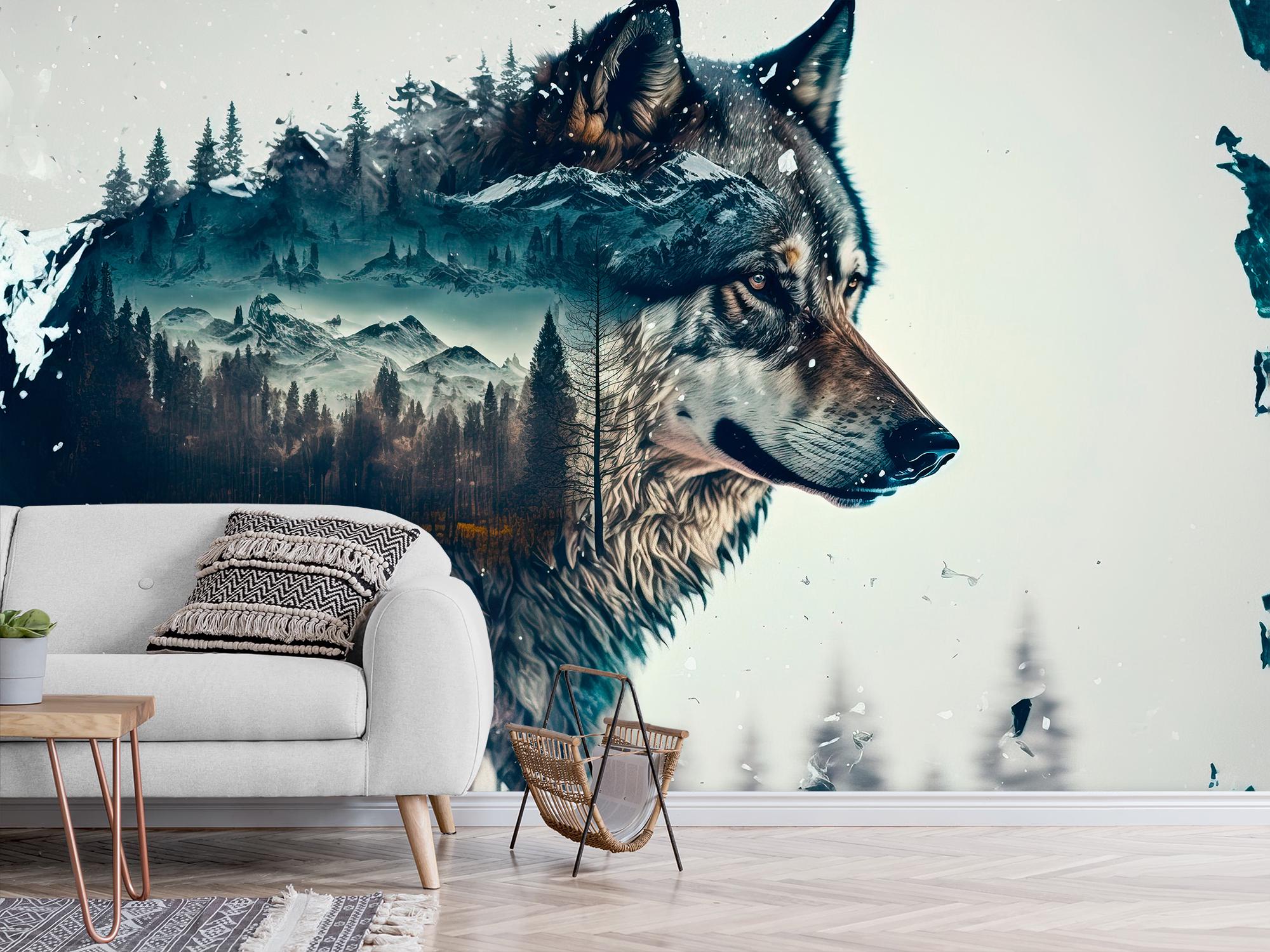 Фотообои флизелиновые Двойная экспозиция волка и леса 210х315 см (SPF-089/5)