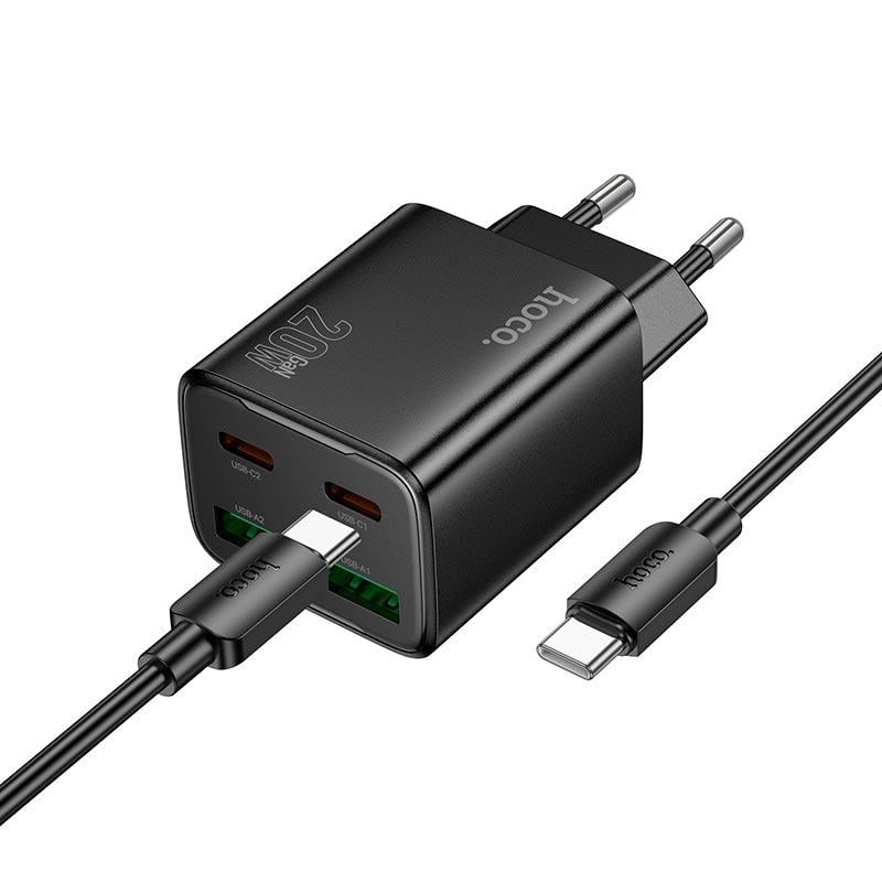 Адаптер мережевий Hoco N55 Type-C to Type-C Cable Fundador four-port charger set 2хUSB 2хUSB Type-C 20W 3 A Black (613226)