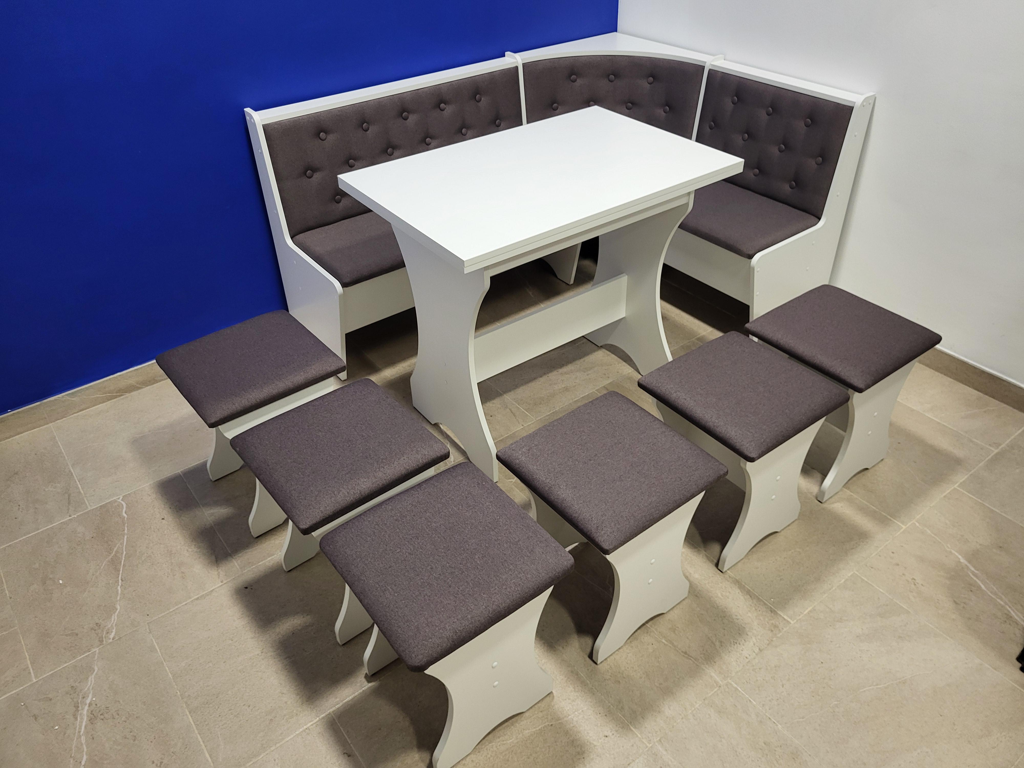 Кухонный уголок со столом и 6 табуретами Семейный 113,5х153,5 см Белый/Бонус Нова (KS6T-B-BN) Кухонный уголок со столом и 6 табуретами Семейный 113,5х153,5 см Белый/Бонус Нова (KS6T-B-BN)