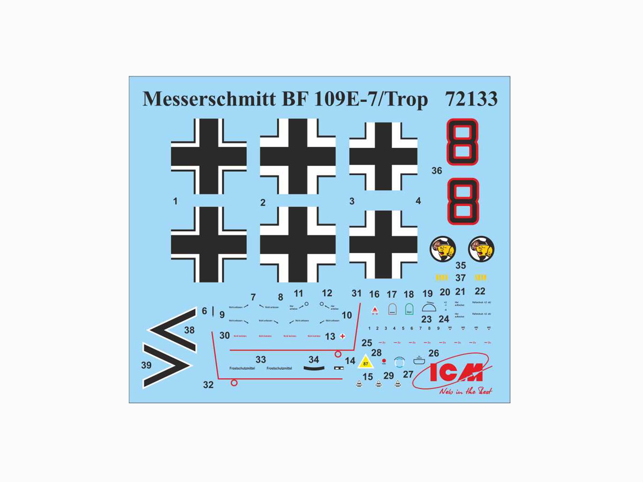 Сборная модель ICM Мессершмит Bf 109 E-7 немецкий истребитель 2 Мировой войны тропическая версия (72133) - фото 5