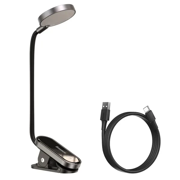 Лампа BASEUS Comfort Reading Mini Clip Lamp на прищіпці з вбудованим акумулятором 350 mAh Dark Gray