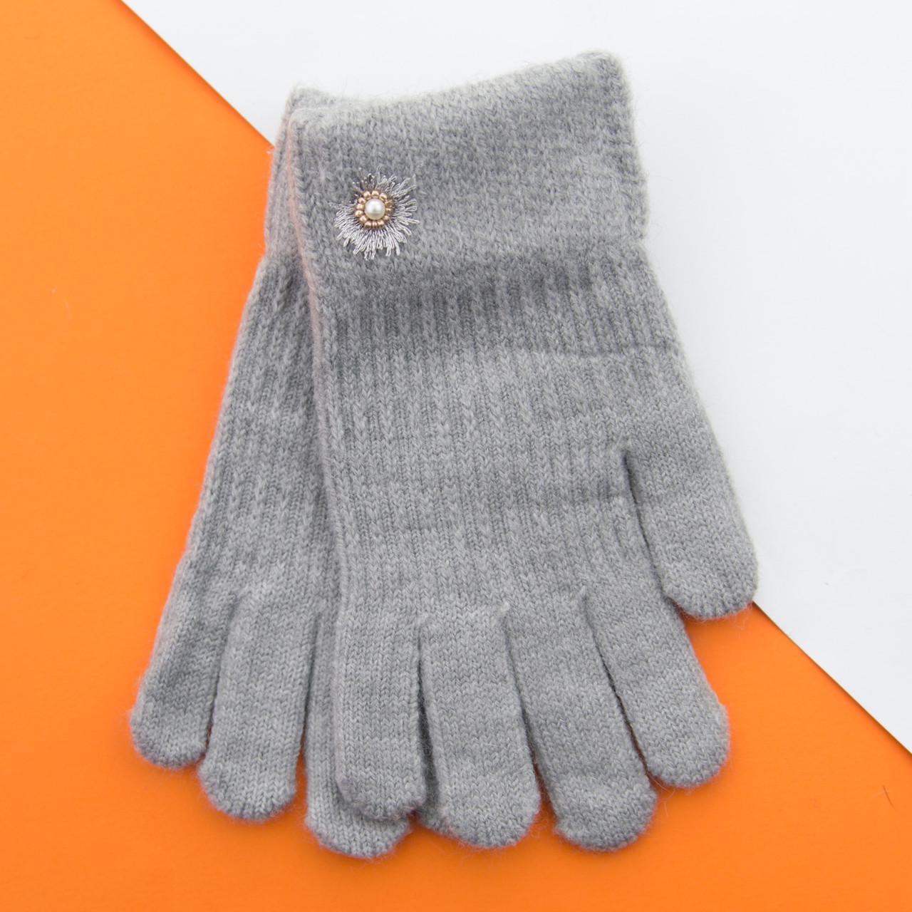 Перчатки для девочек 4-6 лет Цветочек 22-7-29 Серый (DR009906)