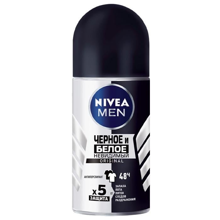 Антиперспірант Nivea Deo для чоловіків Чорне та біле Невидимий 50 мл (1645524500)