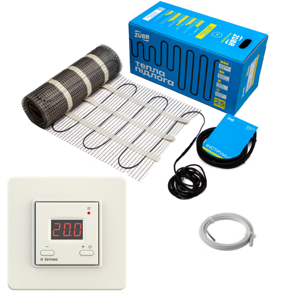 Нагревательный мат ZUBR DC 12 м² с терморегулятором Terneo st (Zubr mat st 1920)