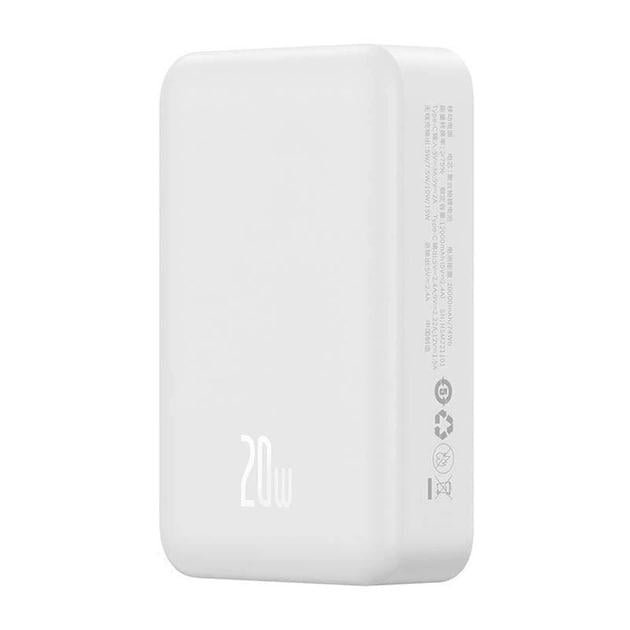 Повербанк Baseus Magnetic Mini 20000 mAh 20 W 2в1 QC3.0+PD3.0 с беспроводной зарядкой Qi 15 W White (PPCX150002)