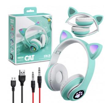 Наушники STN-28 с кошачьими ушками с Bluetooth гарнитурой и LED подсветкой Мятный - фото 5 Наушники STN-28 с кошачьими ушками с Bluetooth гарнитурой и LED подсветкой Мятный - фото 5