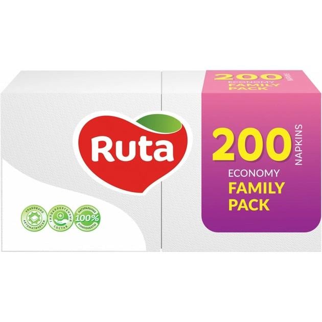 Салфетки столовые Ruta Family Pack 1 слойные 24х24 см 200 шт. Белый (20696)
