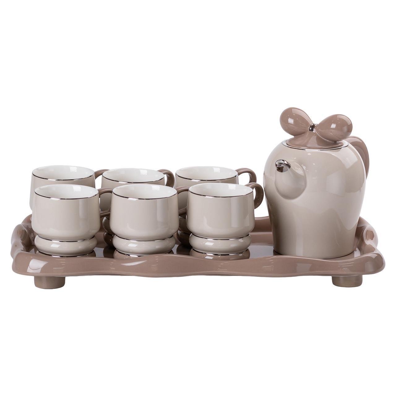 Чайний сервіз з керамічною підставкою на 6 персон Сірий (2350684566) Чайний сервіз з керамічною підставкою на 6 персон Сірий (2350684566)