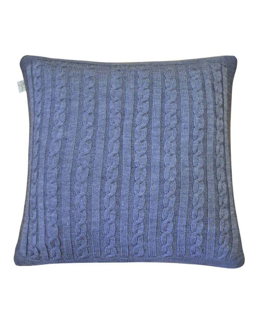 Наволочка вязаная SOFT косы 45х45 см Синий меланж (020)