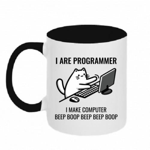 Чашка двухцветная Кот программист I are programmer 320 мл Черно-белый (16923623-17-198677)