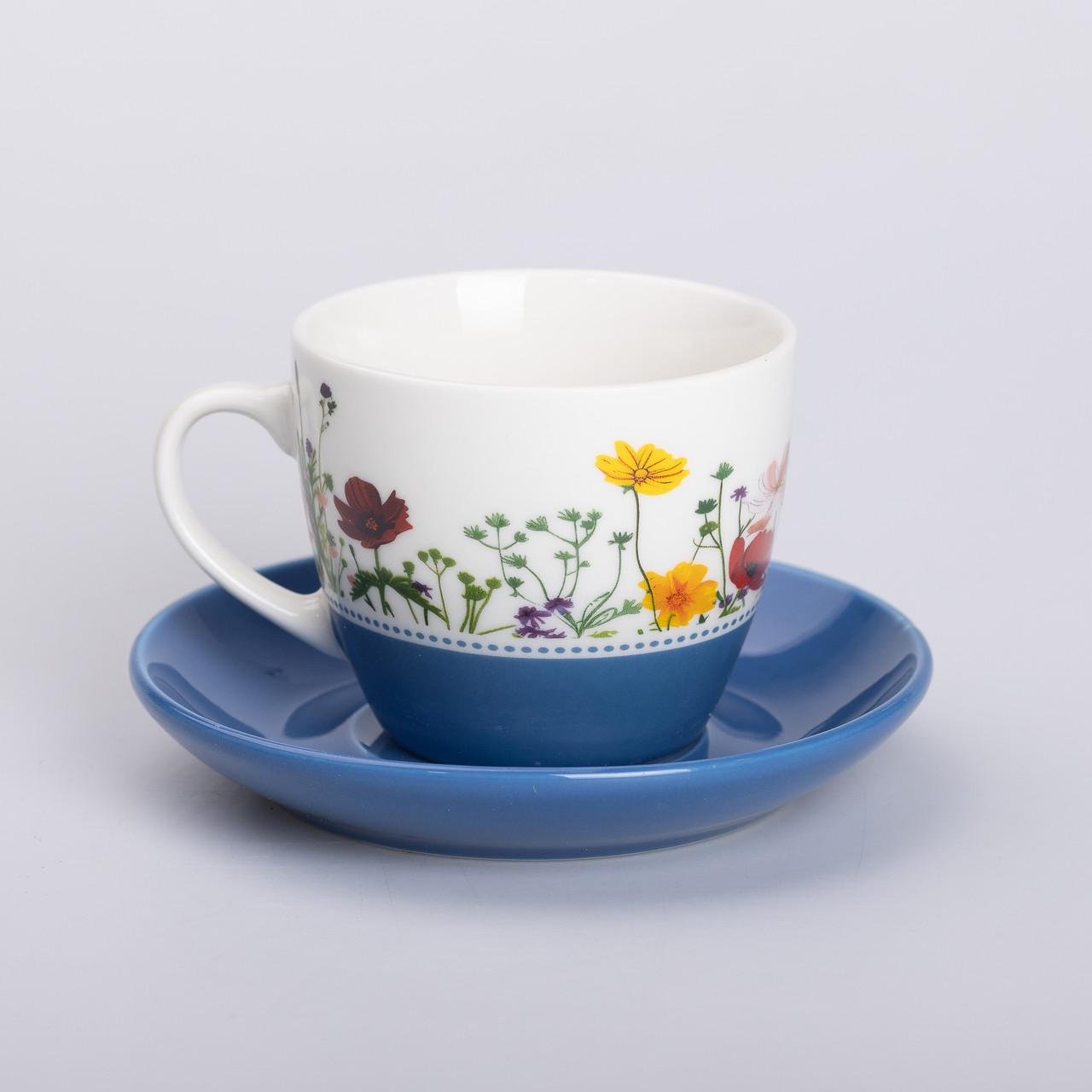 Чашка с блюдцем керамическая для чая и кофе 250 мл Синий (5758)