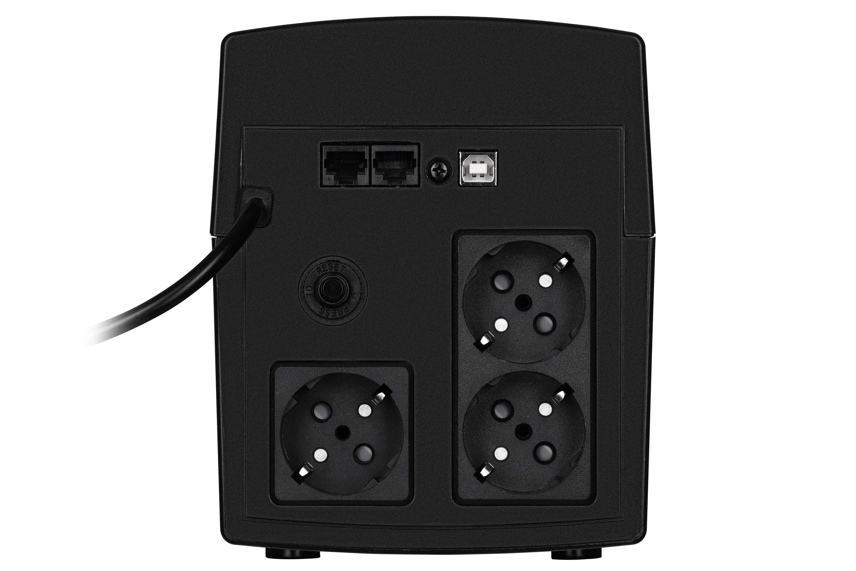 Источник бесперебойного питания с дисплеем 2E 1200VA 720W LCD USB 3xSchuko Black (2E-DD1200) - фото 3