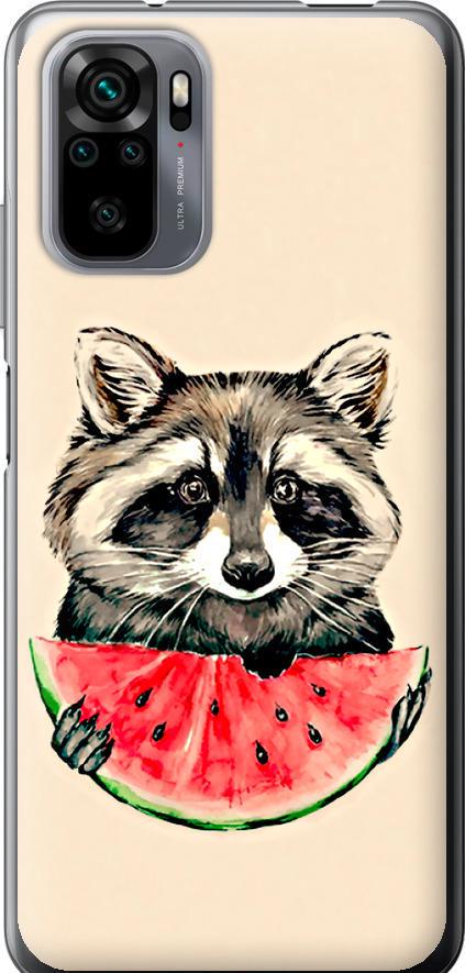 Чехол на Xiaomi Redmi Note 10 Енотик с арбузом (4605t-2277-42517)