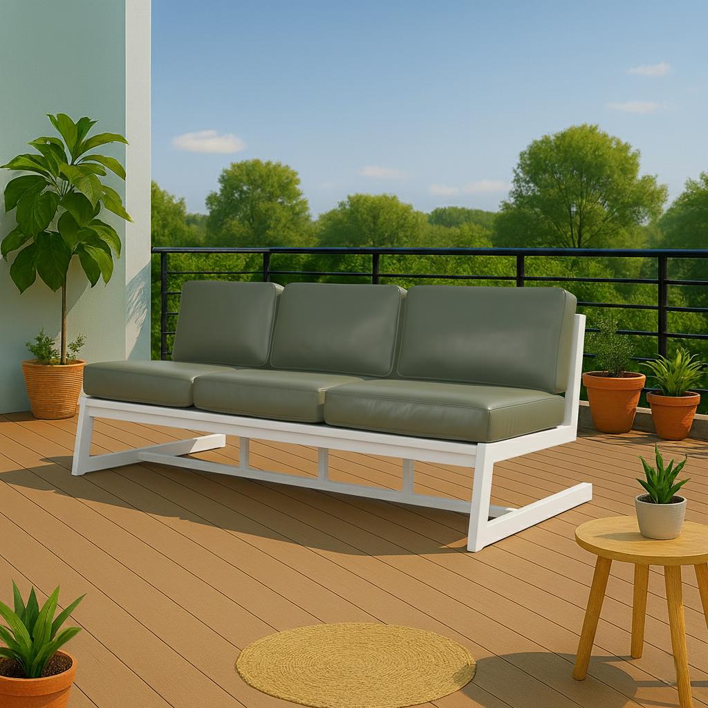 Диван металевий AVVS tech Атлас вуличний лофт екошкіра 246 см Оливковий/Білий (30222864) - фото 4