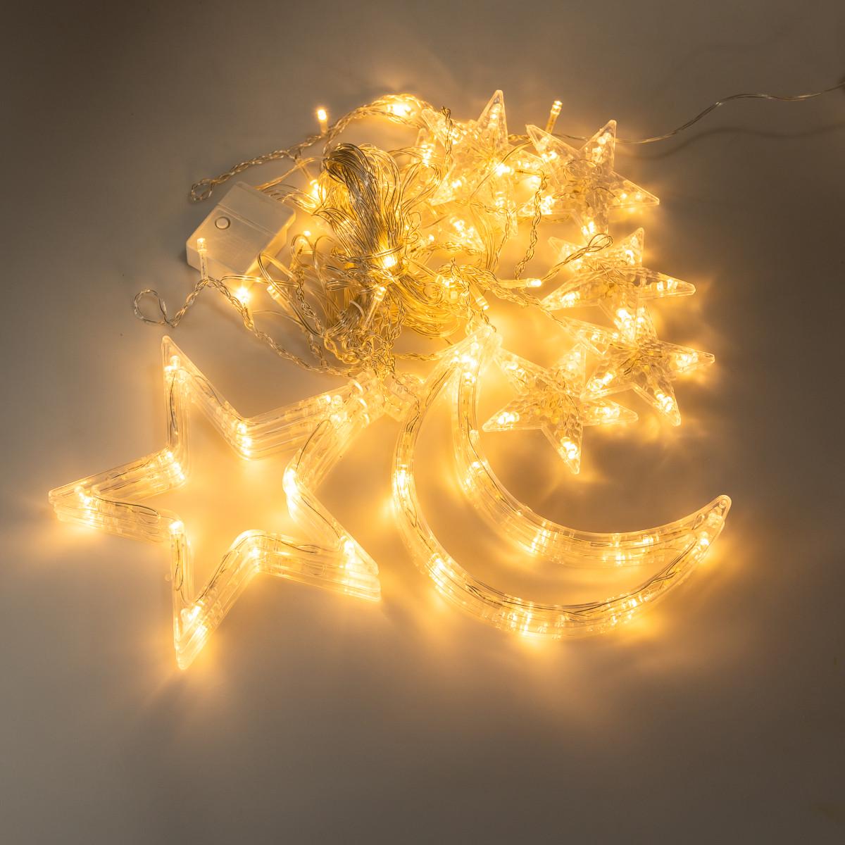 Гірлянда-штора Місяць та зірки розмір 12 фігур 3х0,9 м Жовтий (WYF11Y) - фото 4