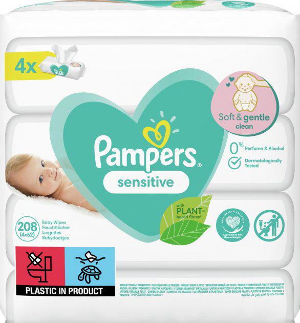 Салфетки детские влажные Pampers Sensitive 4х52 208 шт.