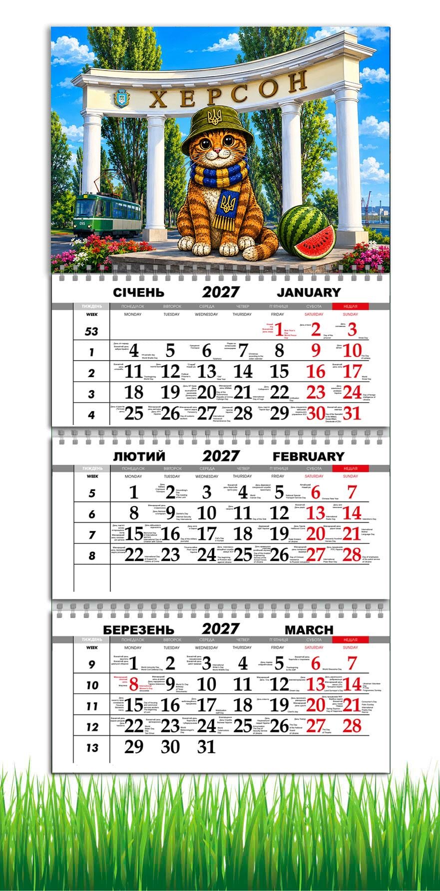 Календарь настенный квартальный на 2027 год APRIORI Города Украины/Херсон 30х61 см (37216510)