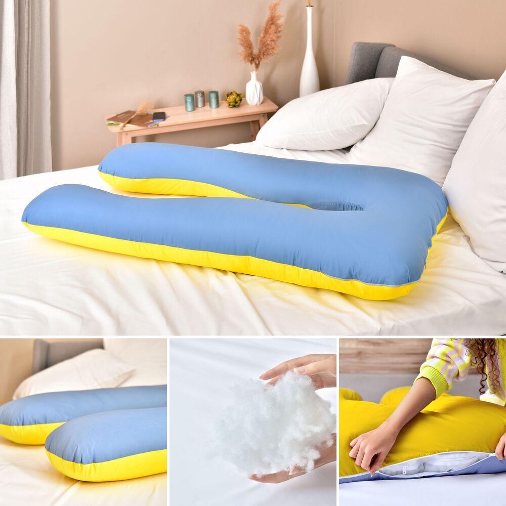 Подушка длинная IDEIA П-образная с наволочкой на молнии 140х75х20 см Желто-голубой (23470) - фото 7