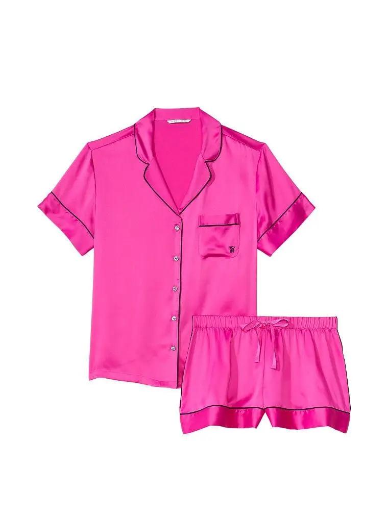 Піжама жіноча Victoria's Secret Satin Short Pajama Set сатинова M Фуксія (13832265) - фото 3