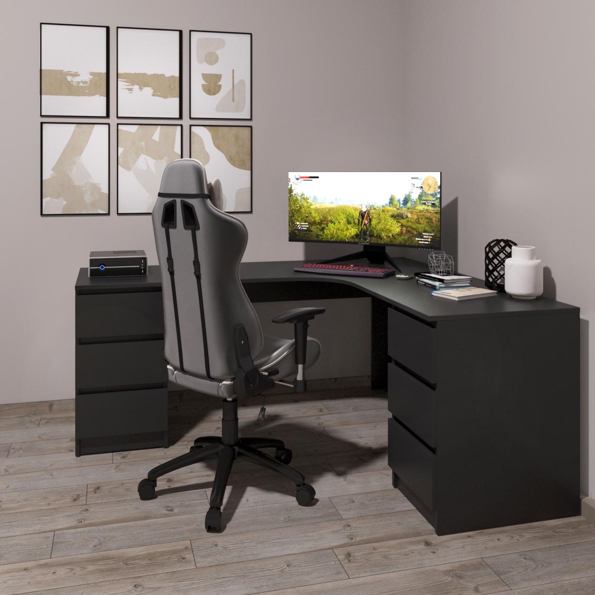 Письменный угловой стол Mebellini Леон 1400/1400х750х600 мм Черный (арт.SKEP1000-124) - фото 2 Письменный угловой стол Mebellini Леон 1400/1400х750х600 мм Черный (арт.SKEP1000-124) - фото 2