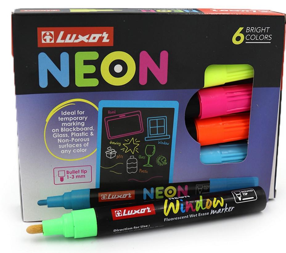 Маркер Luxor Неон для стекла/черный доск/пластик 6 цветов