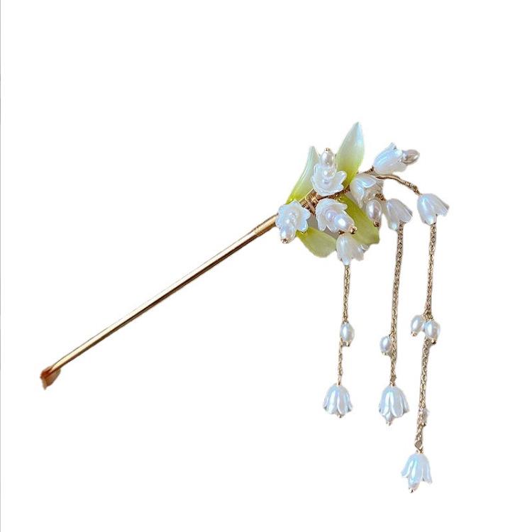 Палочка для волос металлический ландыш с подвеской Золотой (U8111)