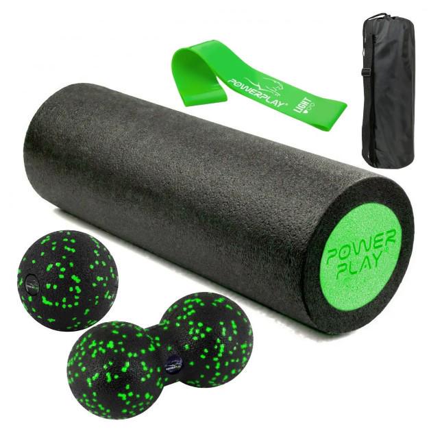 Набор для массажа PowerPlay PP-4094 EPP ролик 30x15 см/2 мяча/резинка 5,5 кг Green (PP_4094_Green)